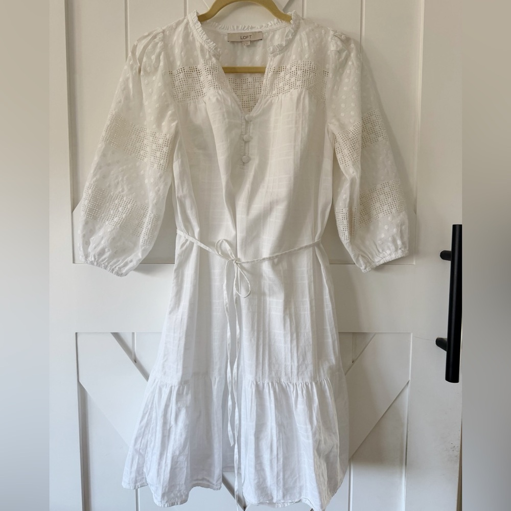 Loft White Boho Eyelet Cotton Dress